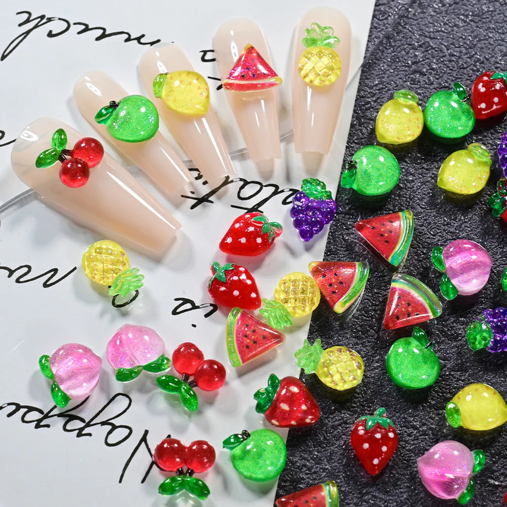 50Pcs 3D Cute Strawberry Nail Art Decorations Fashion Cartoon Fruits Nail Charms for Kawaii DIY Phone Case Crafts Manicure Parts