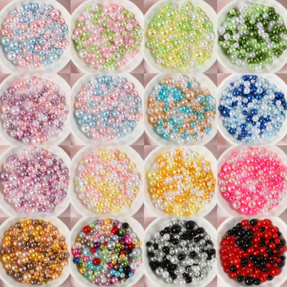 About 150pcs 3-8mm Mixed Beads Colorful Imitation Pearls Plastic Beads for DIY Bracelet Necklace Jewelry Making Accessories