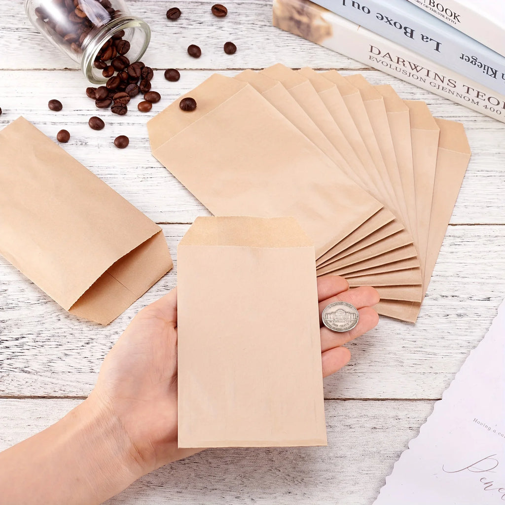 50 pcs 8.3x15x0.02cm Kraft Paper Jewelry Storage Bags - Rectangle Shape, No Handle, Small Size, Durable, Recyclable,