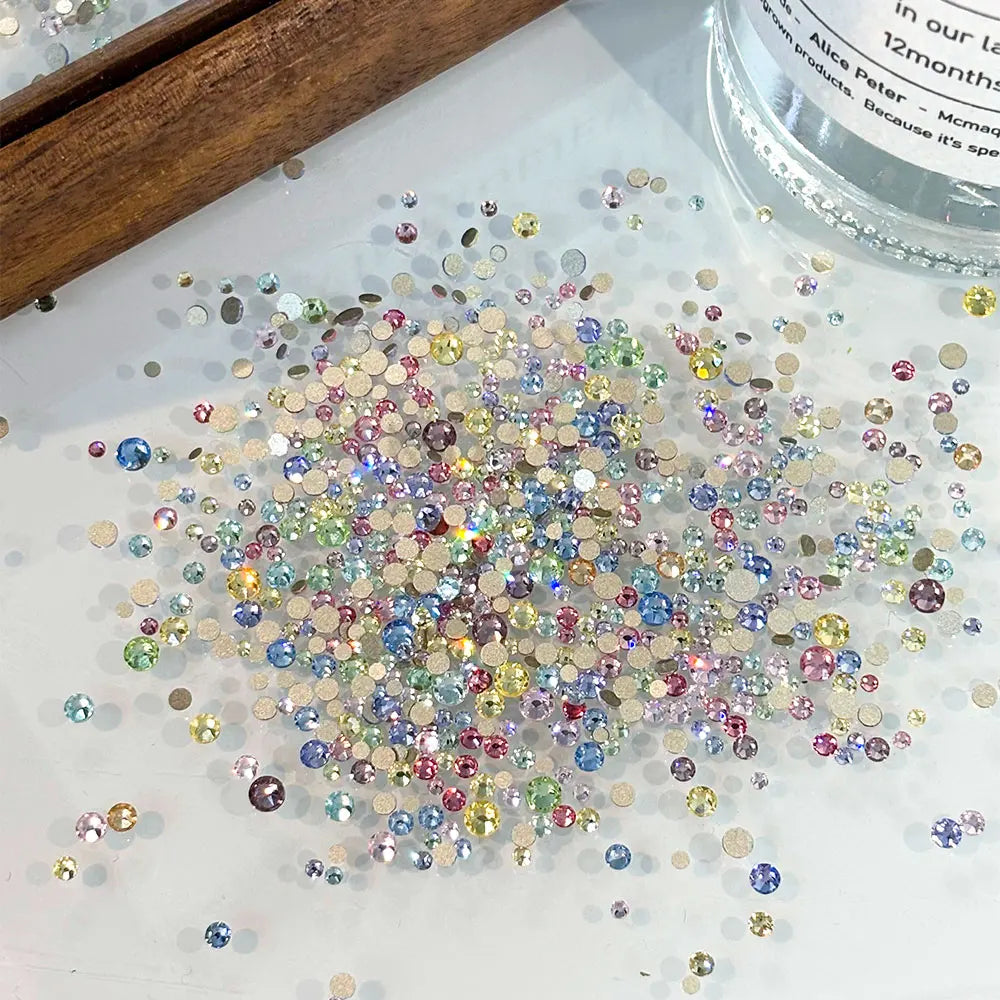 100/200pcs Round Colorful Nail Rhinestones, Sparkling 3D Flatback Crystal Gems, Nail Salon Decorations DIY Nail Art Supply