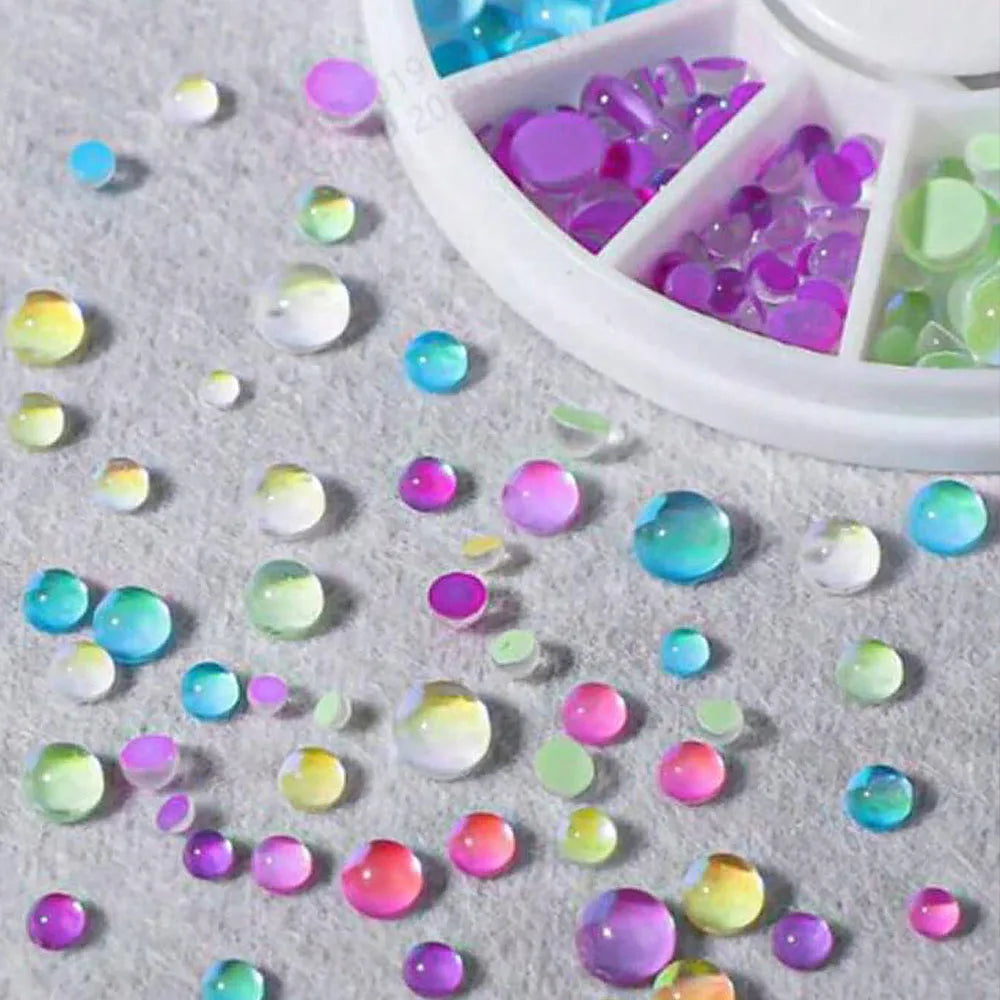 12 Grids Sparkling Aurora Flatback Mermaid Beads Nail Art Charms 3D Crystal Candy Bubble Beads DIY Kid Manicure Decoration Parts