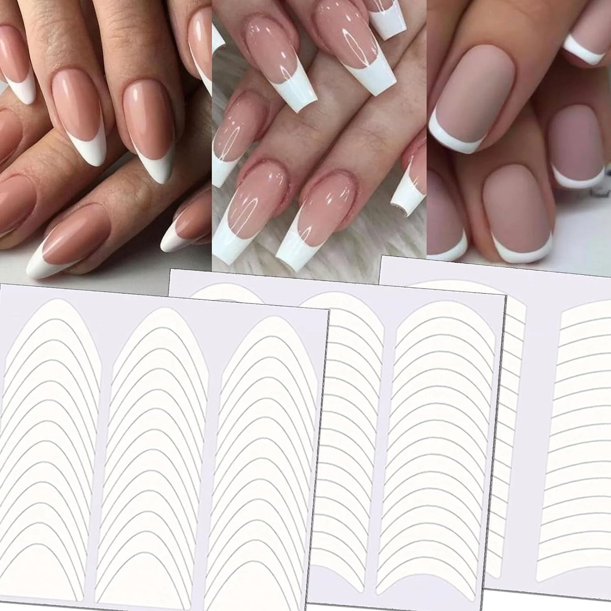 3PCS French Nail Art Stickers White Self-Adhesive Nails Strip Tips Guides for DIY Decoration Stencil Tools ,Fringe Tip Decals