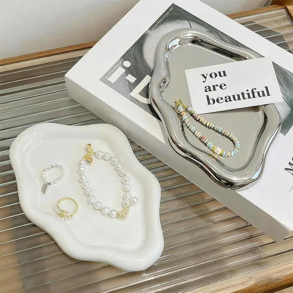 Simple Stylish Cloud Ceramic Jewelry Storage Tray Decorative For Jewelry Earrings Display Desktop Ornaments Gifts For Friends