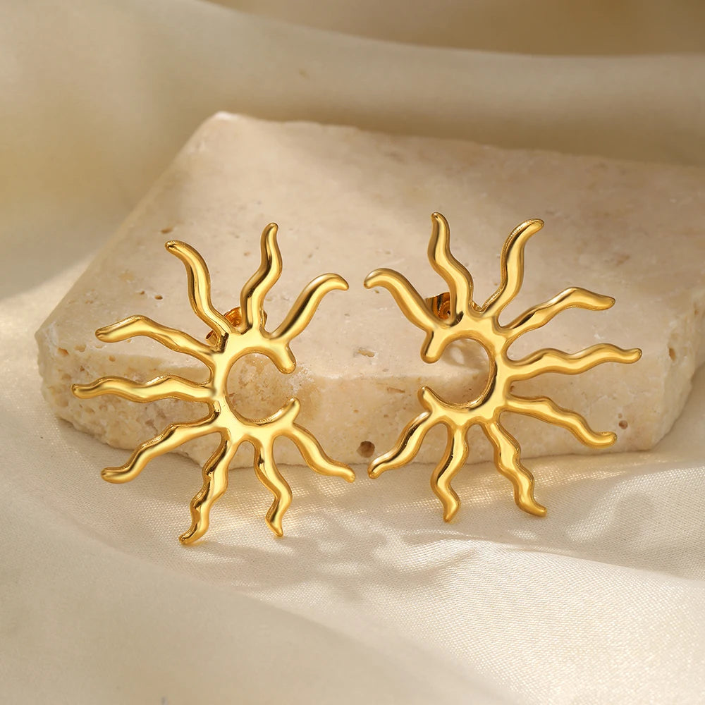 Stainless Steel Earrings Beautifully Unique and Individual Designs Blazing Sun Sculpted Earrings For Women Jewelry Daily Wear
