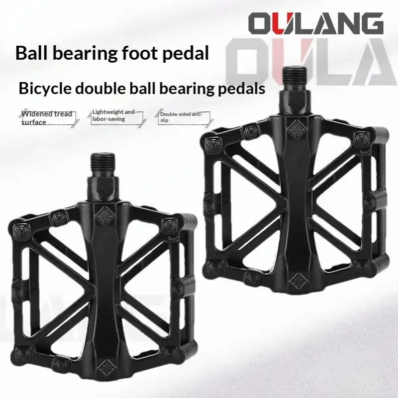 •1 Pair Double Ball Bicycle Pedals Aluminum Alloy Anti Skid Mountain Bike Pedals Ultra-Light Flat Cycling Treadle Platform