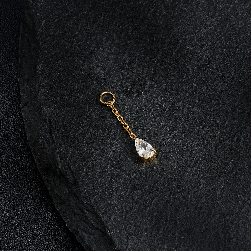 Right Grand ASTM F136 Titanium Waterdrop CZ Dangle Chain Earring Charm Pendant for Upper Lobe Clicker Piercing Jewelry