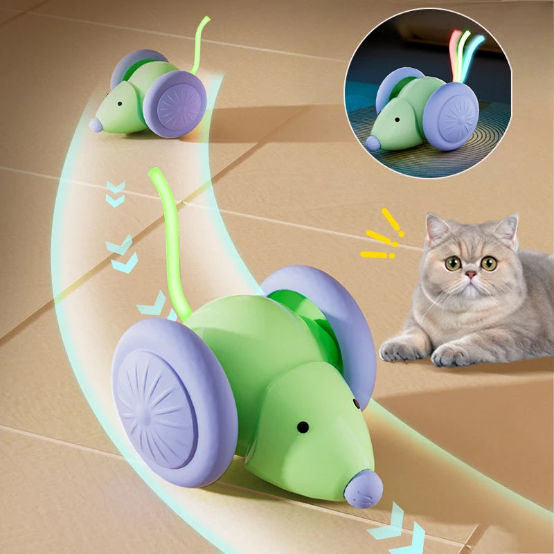 Interactive Cat Toy Electric Mouse Car Automatic Teaser Kitten Pet Toys Rechargeable Intelligent Obstacle Avoidance Cat Car Toy
