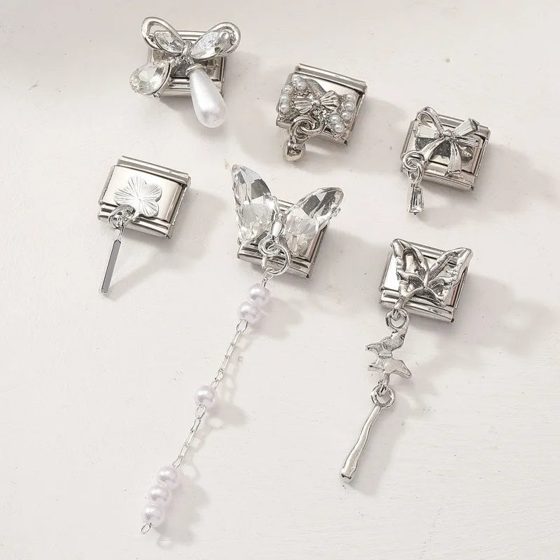 Y2K Elegant Original Design Butterfly Stars Pendant Italian Charm Links Fit 9mm Stainless Steel Bracelet Women DIY Making Gifts