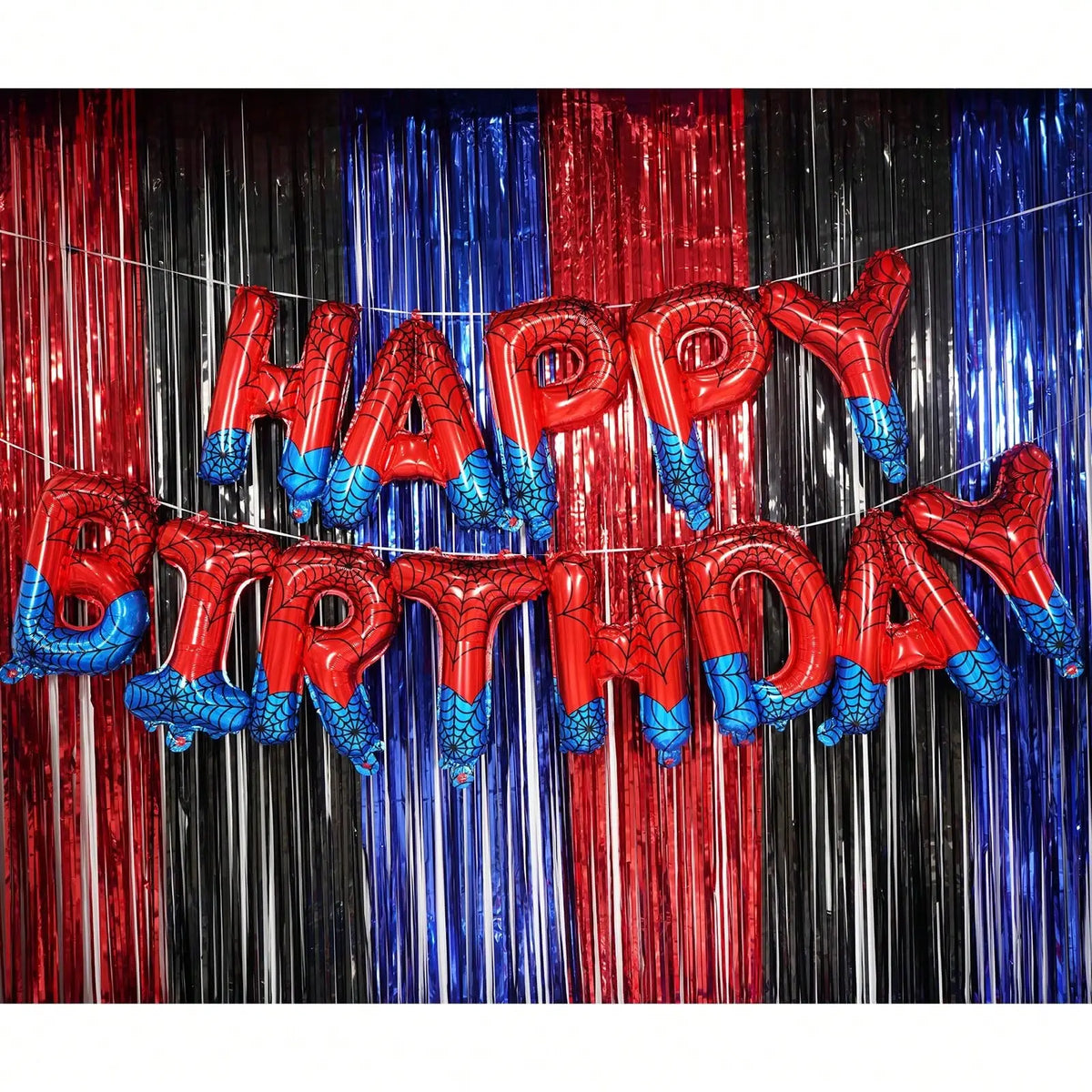 Spider Theme Happy Birthday Banner Balloons Red and Blue Letters Signs Superhero Birthday Party Decor Accessories Party Supplies