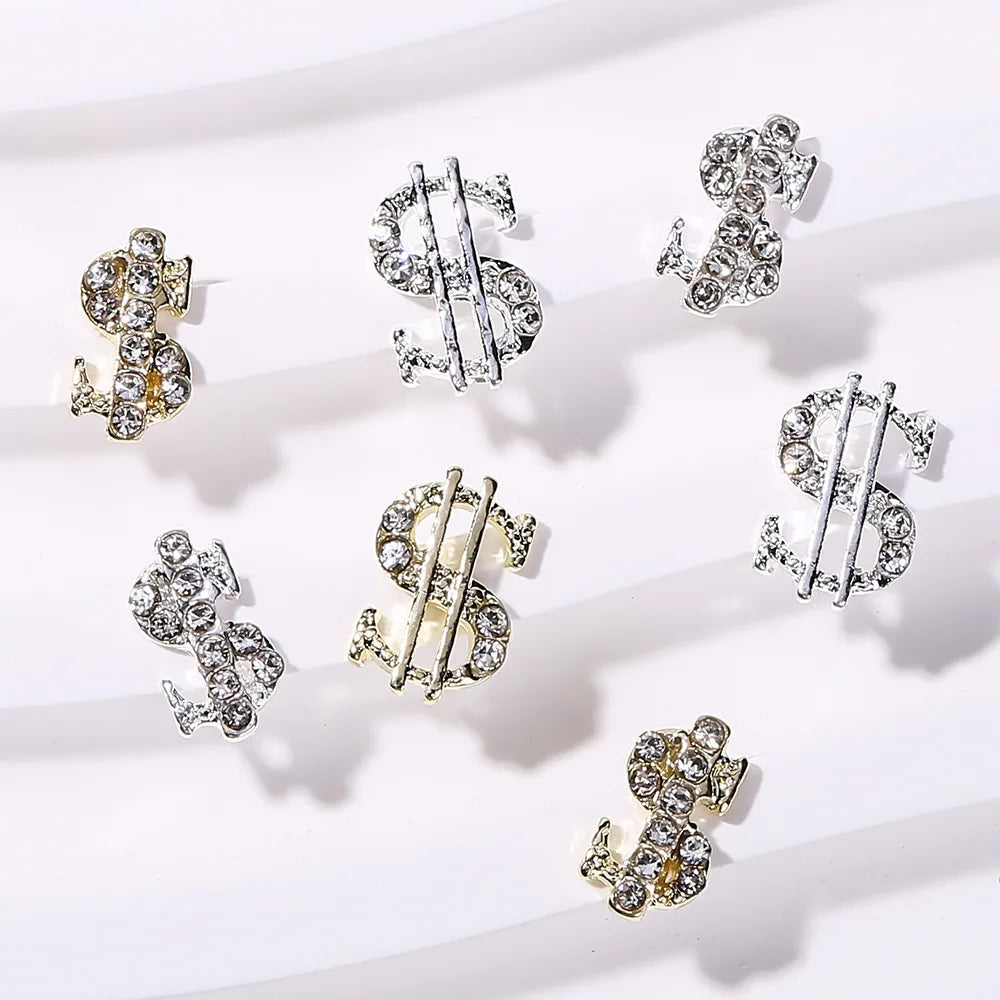 10pcs 3D Dollar Sign Nail Art Charms Metal Alloy Dollar Nail Diamond Accessories with Gems Rhinestones Luxury Money Supplies