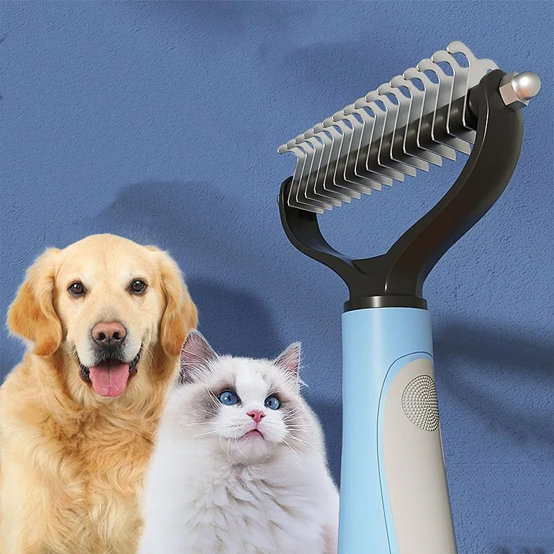 Double Sided Pet Deshedding Brush Stainless Steel Dog Comb Grooming Tool for Shedding And Dematting - Effective Pet Care