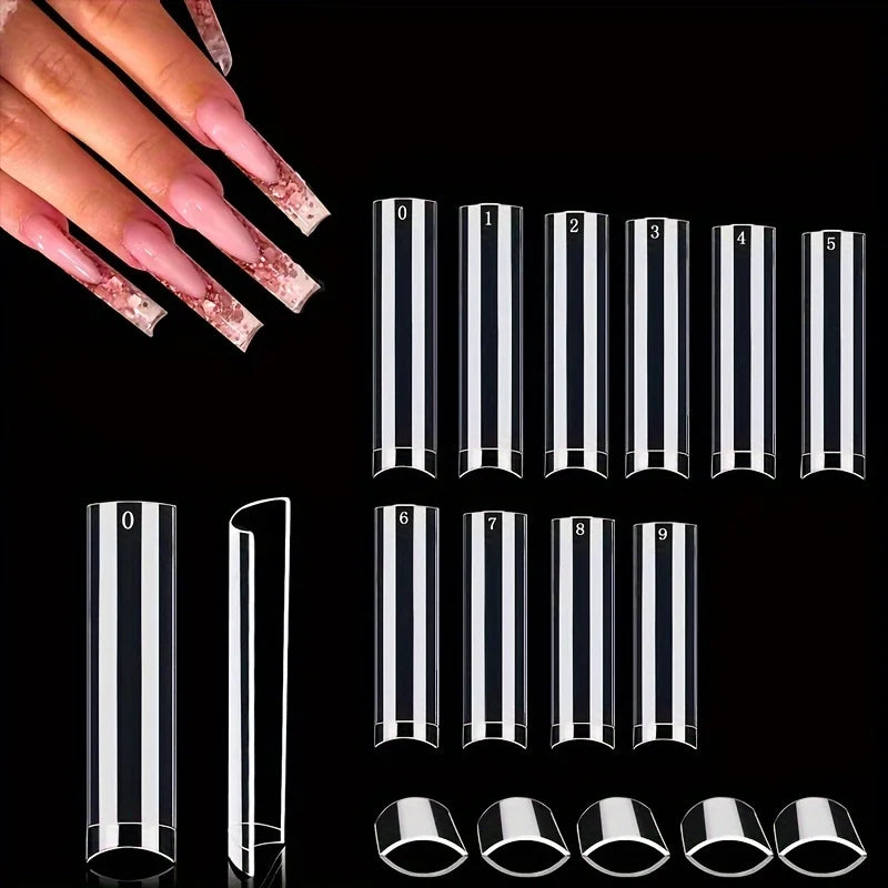 No C Curve Square Nail Tips-No C Curve Long Nail Tips-502Pcs No C Curve XXL Square Straight False Nail Tips Half Cover Clear Natural