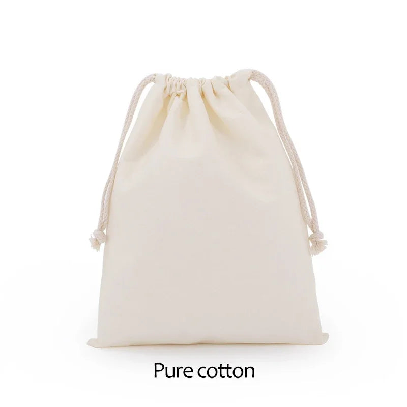 Cotton Cloth Gift Packaging Bag Drawstring Storage Bags White Canvas Bags for Candy Reusable Pouch Home Sundries Organize Sacks