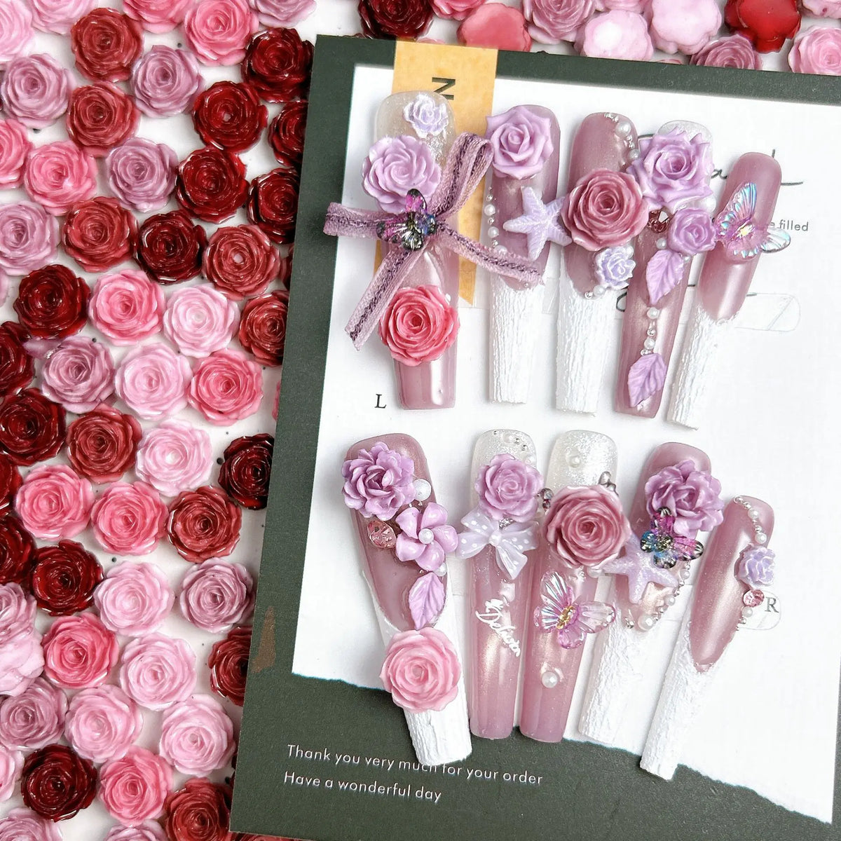 50PCS 11MM Soft 3D Acrylic Flower Nail Art Charms Rose Camellia Accessories For Luminous Nails Decoration Manicure Supplies Pink