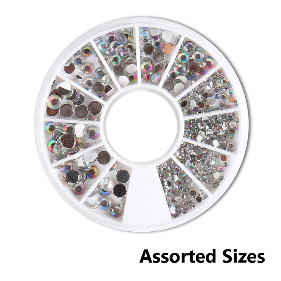 12 Colors Flatback Nail Art Rhinestones Nail Gems Glass AB Clear Crystal Rhinestones Nail Art Charms DIY Manicure Accessories
