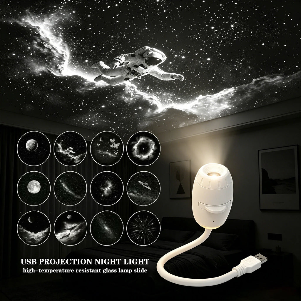 Romantic LED Starry Sky Night Light USB Powered Saturn Galaxy Projector Lamp for Car Roof Party Room Ceiling Decor Plug and Play