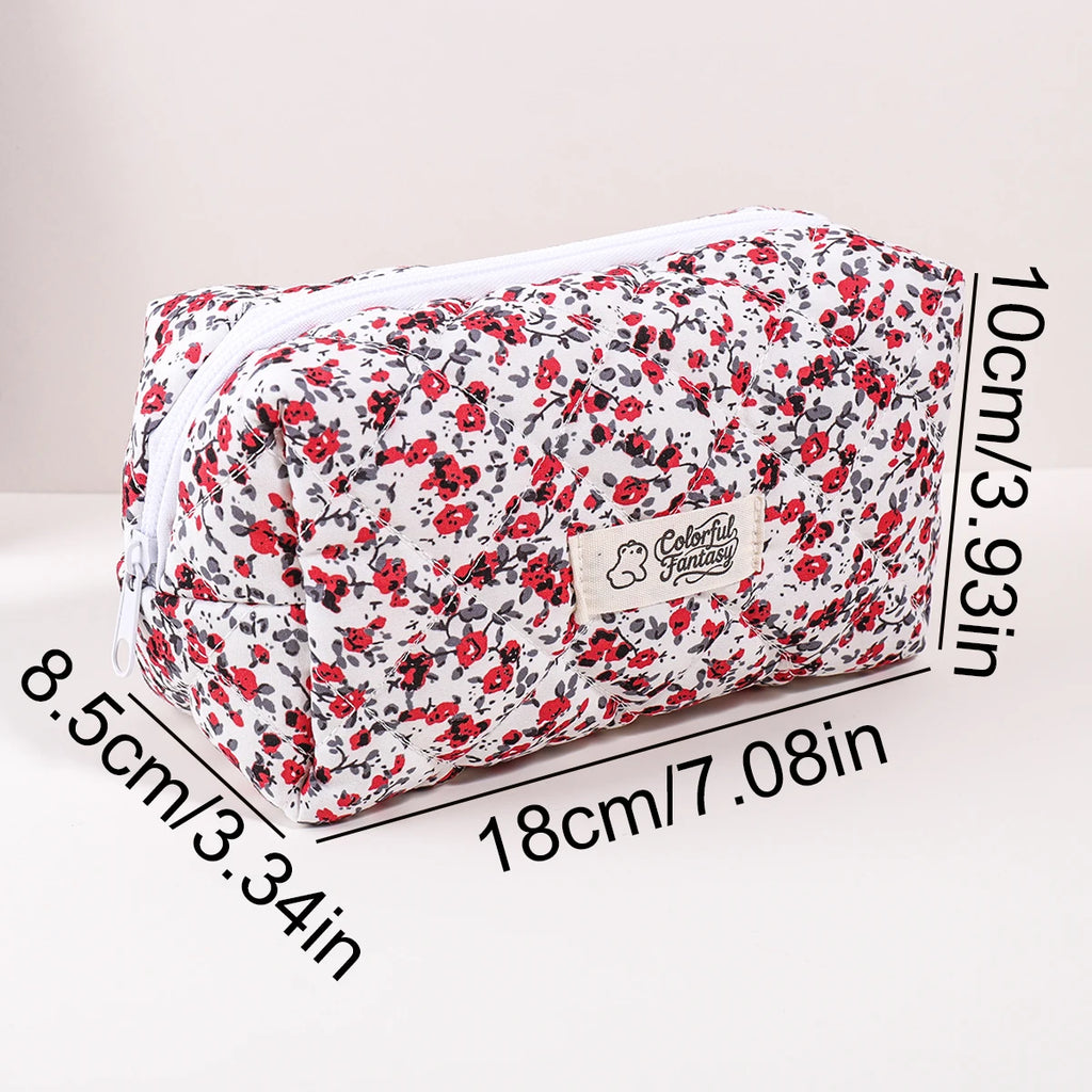 Floral Print Pencil Case Large Capacity Zipper Portable Stationery Organizer for Students Office Desktop Supplies Back to School