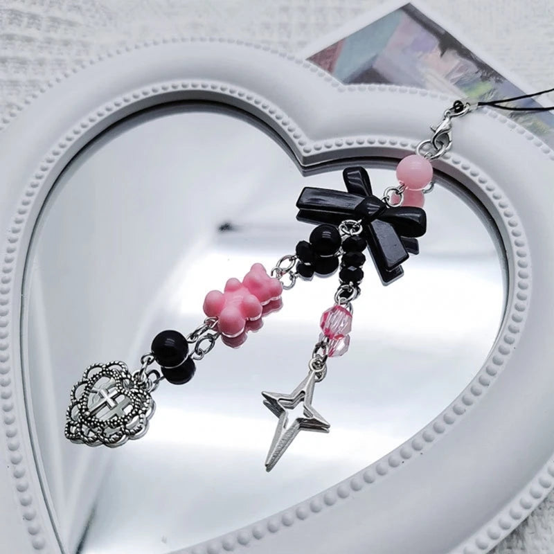 Phone Charm Strap Keychain Kawaii-Cute Crystal Jellyfish Pendant  Phone Chain Bowknot Phone Charm Keycord for  iPhone Camera Bag