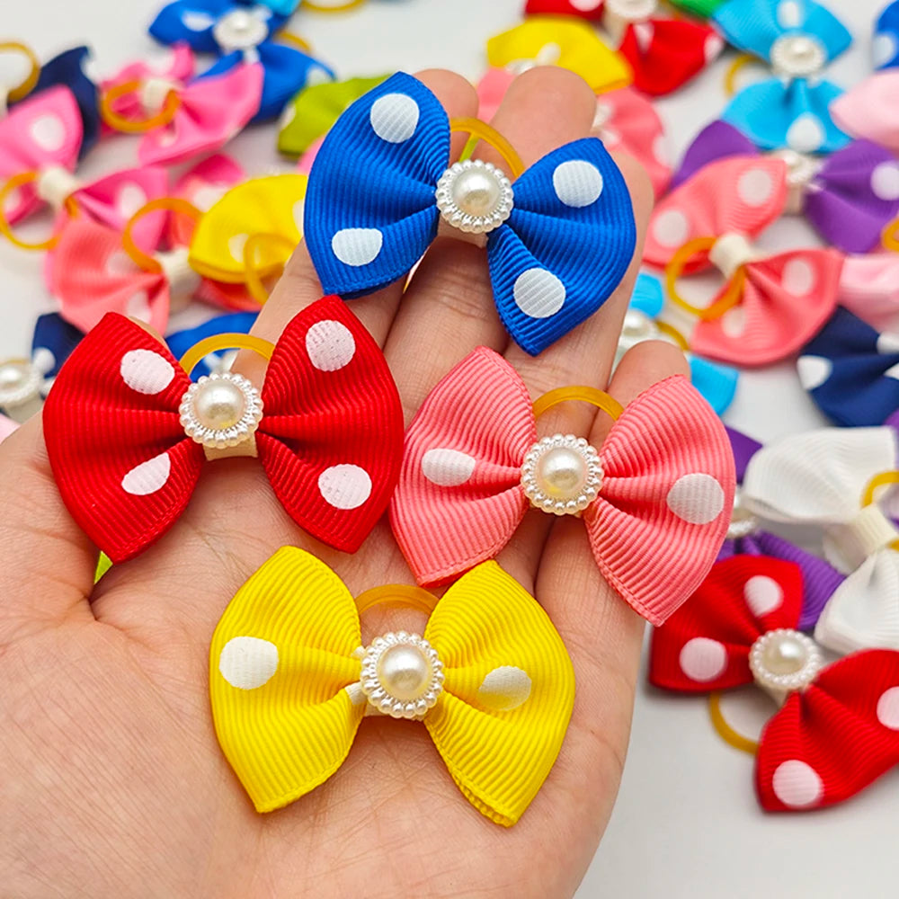 10pcs Hair Bows For Dog Pet Grooming Accessories Puppy Hair Clips With Elastic Rubber Band Yorkshire Terrier Hair Accessories