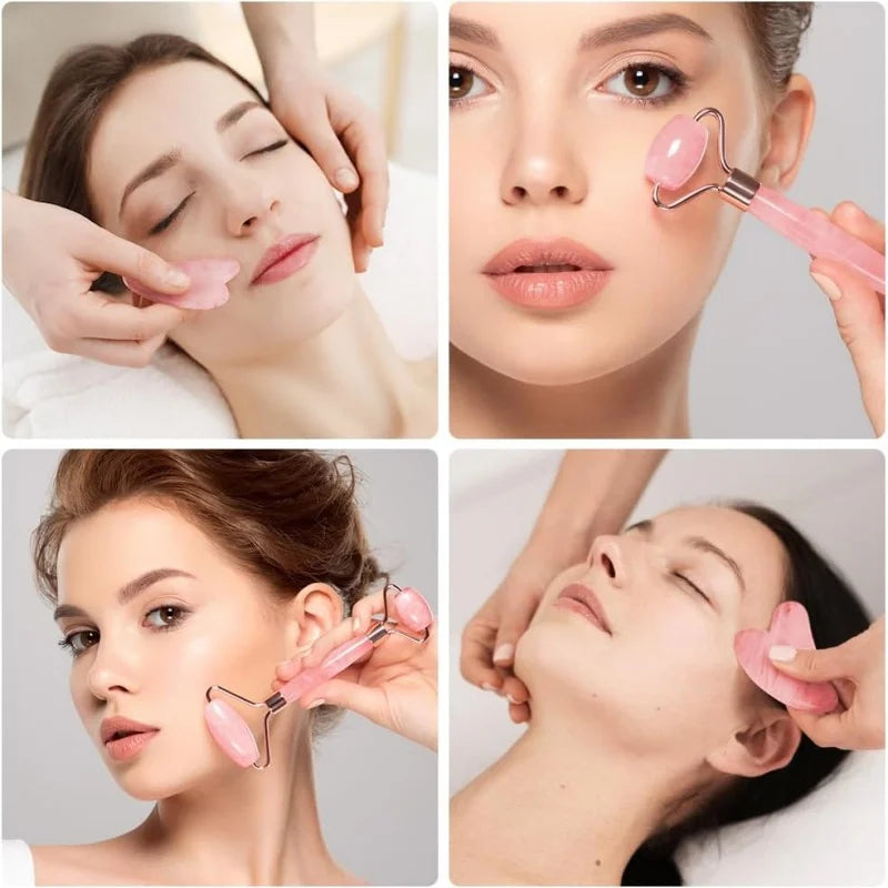 2Pcs Roller for Face Neck Eye Facial Massage Kit Ice Face Roller Gua Sha Board Portable Facial Massage Roller Lifting Contouring