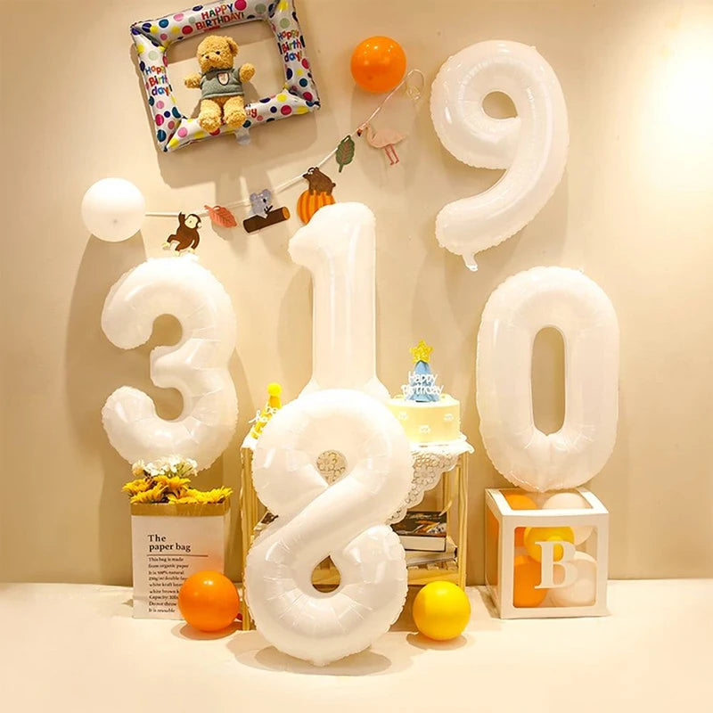 32/40inch White Digital Foil Balloon Large Number 0-9 Helium Balloons Wedding Anniversary First Birthday Party Decoration