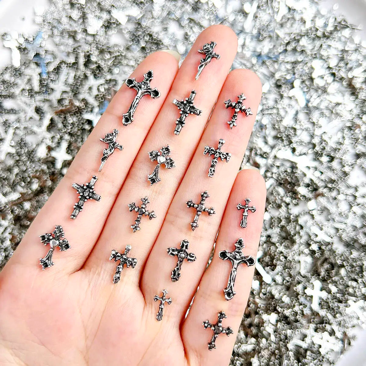 3D Alloy Halloween Series Punk Cross Nail Art Decoration Y2K Black Multi Style Cross Nail Art Charms DIY Crafts Accessories