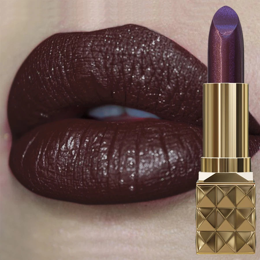 1pc Sexy Glitter Shiny Red Lipstick Pearlescent Lip Tint, Long Lasting Lip Senior Matte Lip Makeup Gifts for Women Metallic Lip