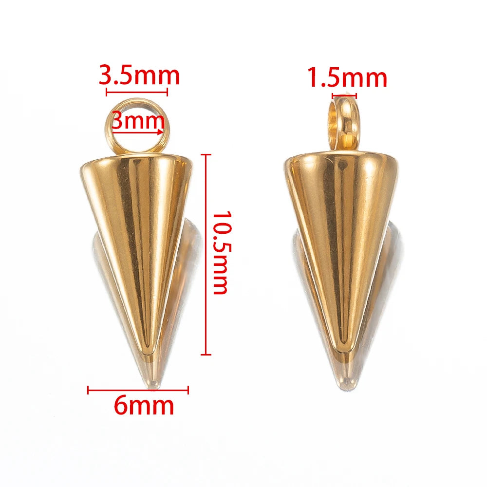 10pcs Stainless Steel Cone Pendants Retro Spike Pendants for DIY Jewelry Making Supplies