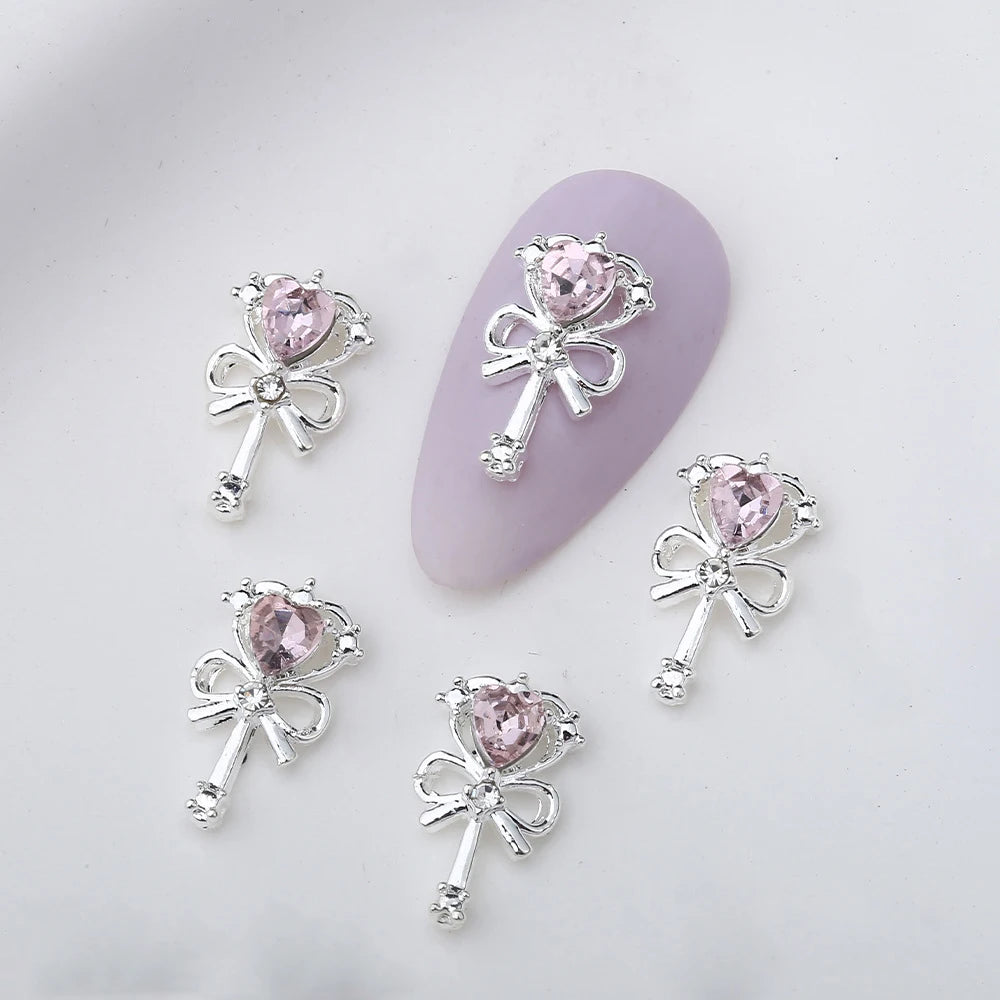 10Pcs Pink Alloy Collection Nail Art Charm 3D Shiny Diamond Crystal Gem Sliver Metal Nail Ornament DIY Exquisite Nail Decoration