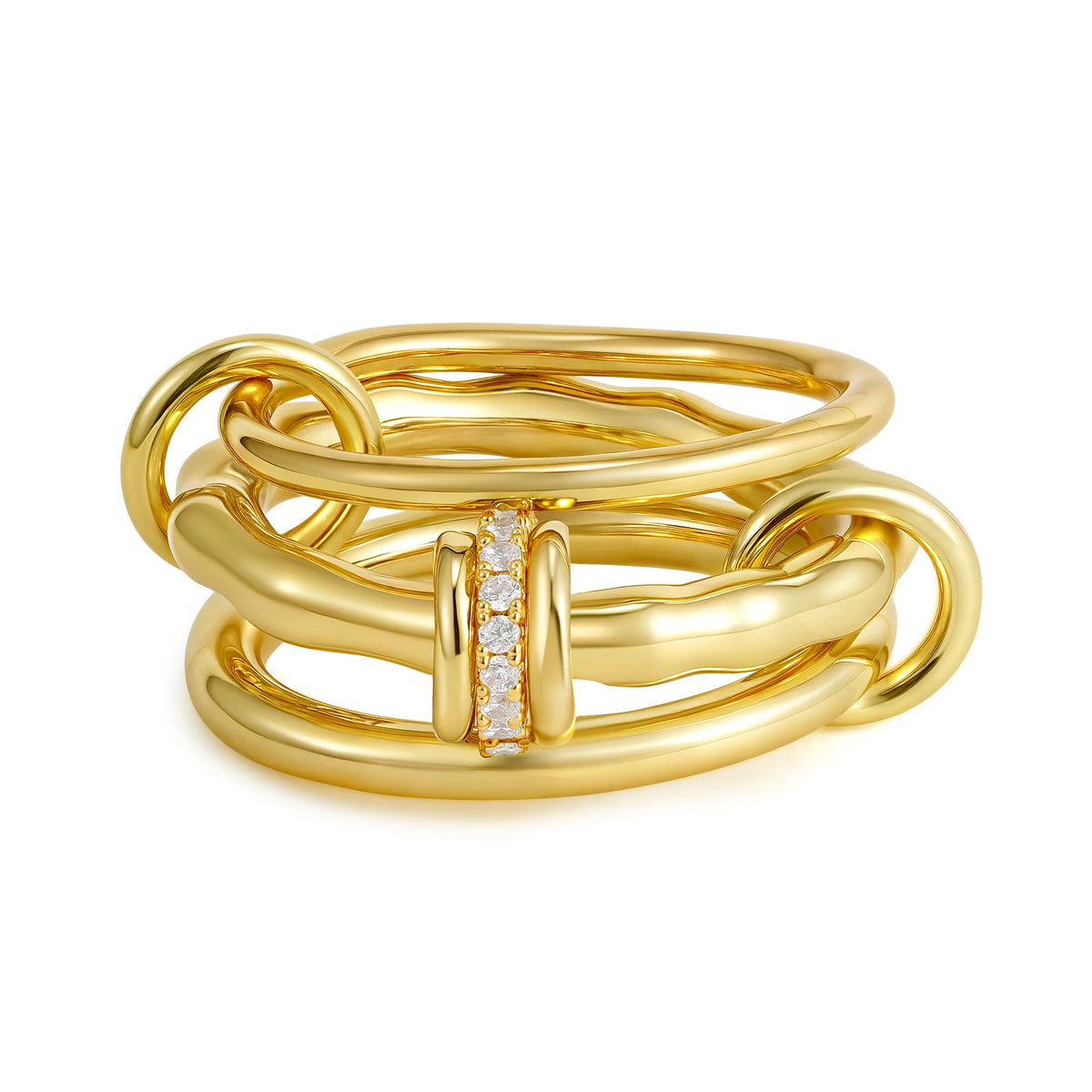 Gothic Multi-layer Metal Two-tone Stacking Rings for Women PVD Waterproof Stainless Steel CZ Zircon Finger Ring Designer Jewelry