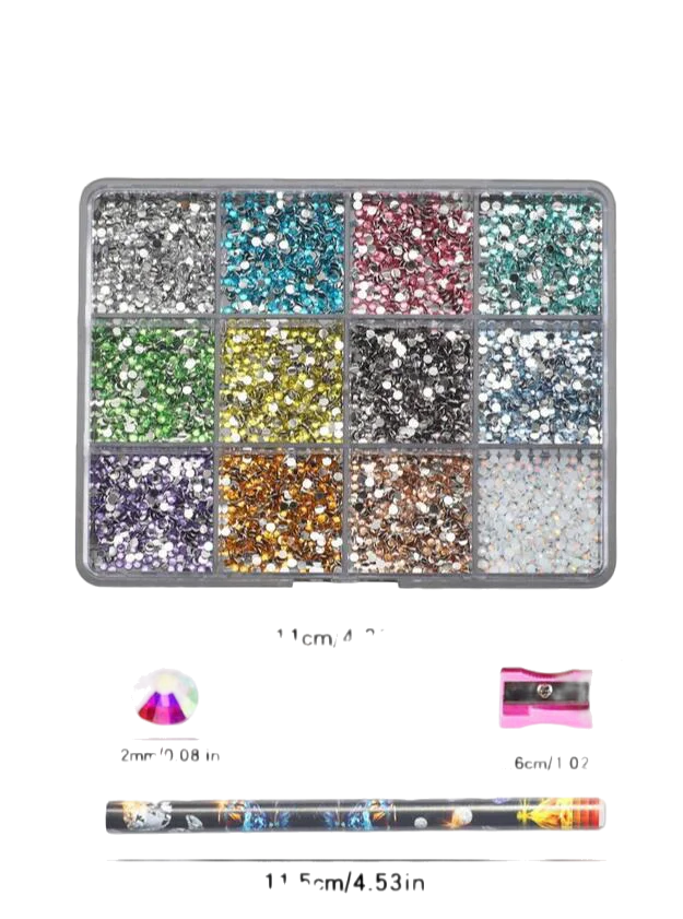12Grids 6000pcs 3D Resin Nail Art Rhinestones with Tools 2mm Brilliant Diamond Nail Charms for DIY Clothes Phone Case