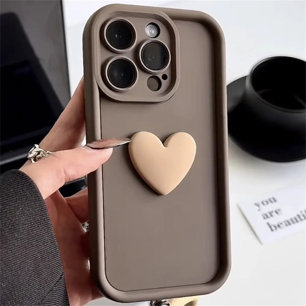 Cute INS 3D Love Heart Silicone Phone Case For iPhone 11 12 13 14 15 16 17 Air Pro Max 7 8 Plus SE2022 Shockproof Candy Cover
