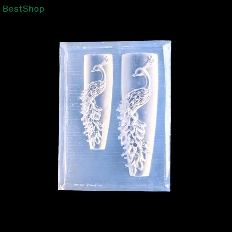 ♥♥♥3D Relief Silicone Nail Mold Peacock Design Pattern DIY Nail Art Decor Transparent Manicure Template