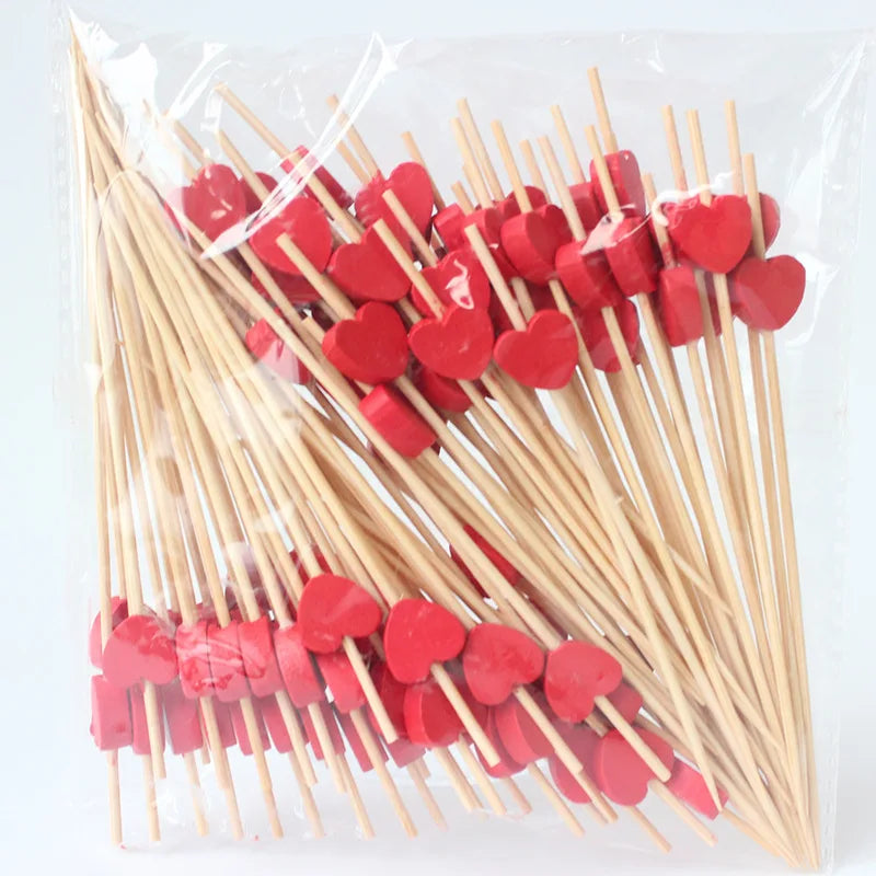 100Pcs Disposable Bamboo Skewers Food Picks Buffet Cupcake Fruit Fork Salad Vegetable Sticks Toothpick Skewer Party Cake Dessert