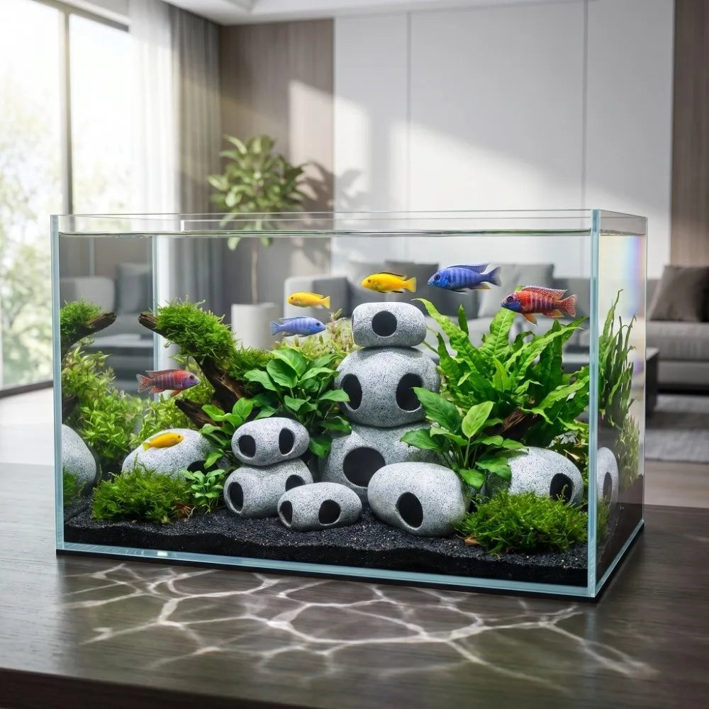 Purple Clay Aquarium Hideaway Rock Natural Touch Landscaping Decoration Fish Tank Cave Simulation Crafts Aquarium Decoration