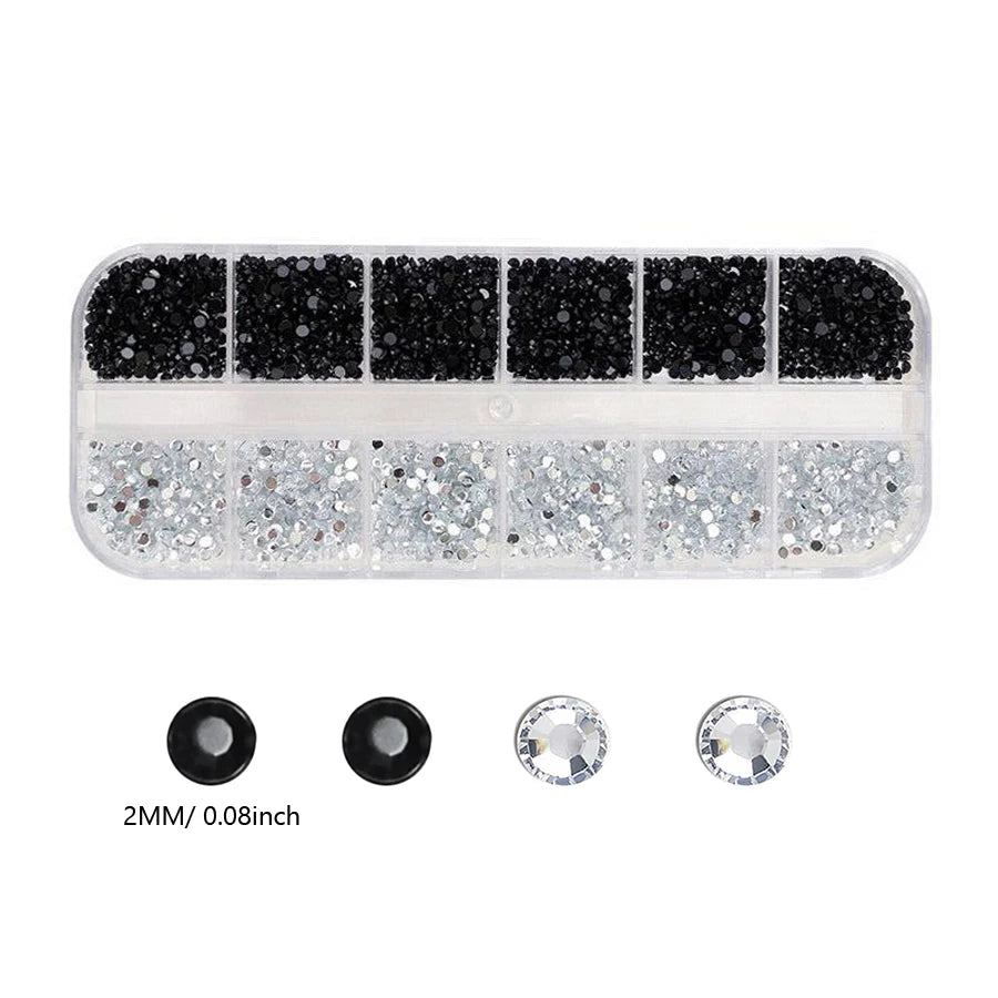 12 Colors Flatback Nail Art Rhinestones Nail Gems Glass AB Clear Crystal Rhinestones Nail Art Charms DIY Manicure Accessories