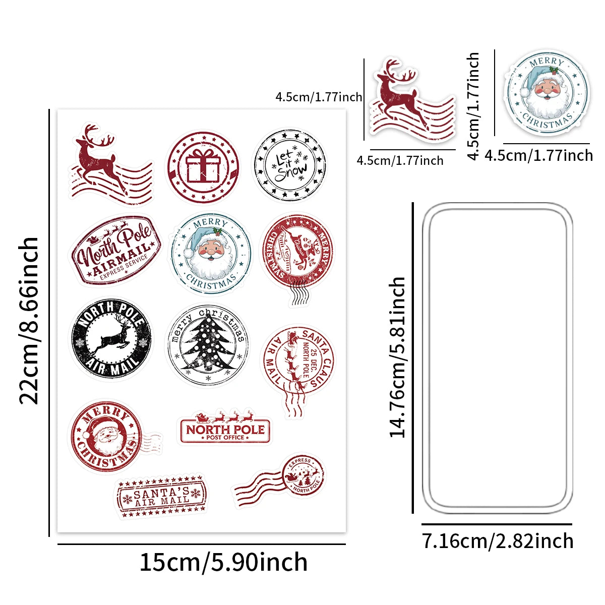 50pcs Christmas Stamps Graffiti Stickers for Envelope,DIY Crafts,Scrapbook, Self Adhesive Gift Sealing Sticker, Christmas Decor