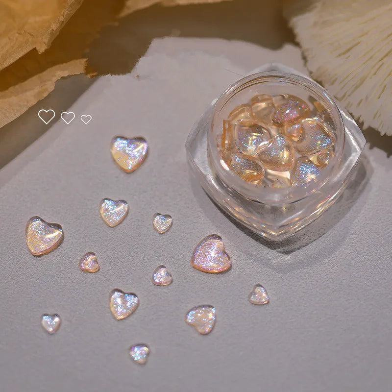 One Box 3D Kawaii Heart Nail Art Charms Resin Glitter Powder Nail Decorations Rhinestones Cartoon Love Jewelry Accessories DIY