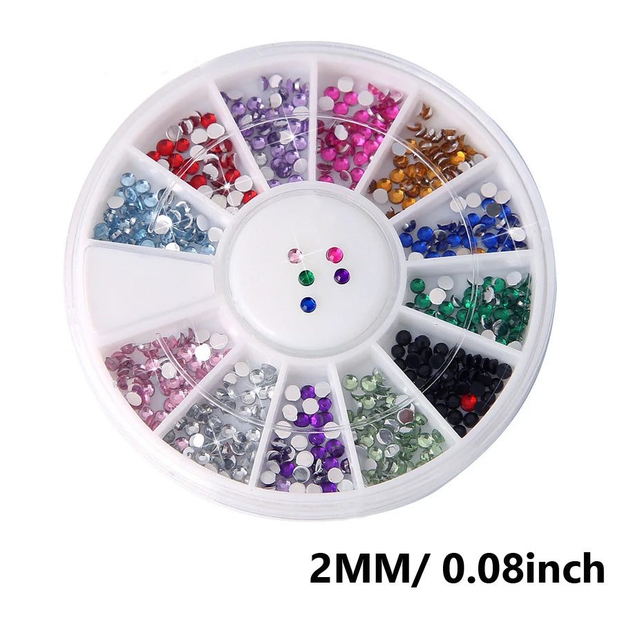 12 Colors Flatback Nail Art Rhinestones Nail Gems Glass AB Clear Crystal Rhinestones Nail Art Charms DIY Manicure Accessories