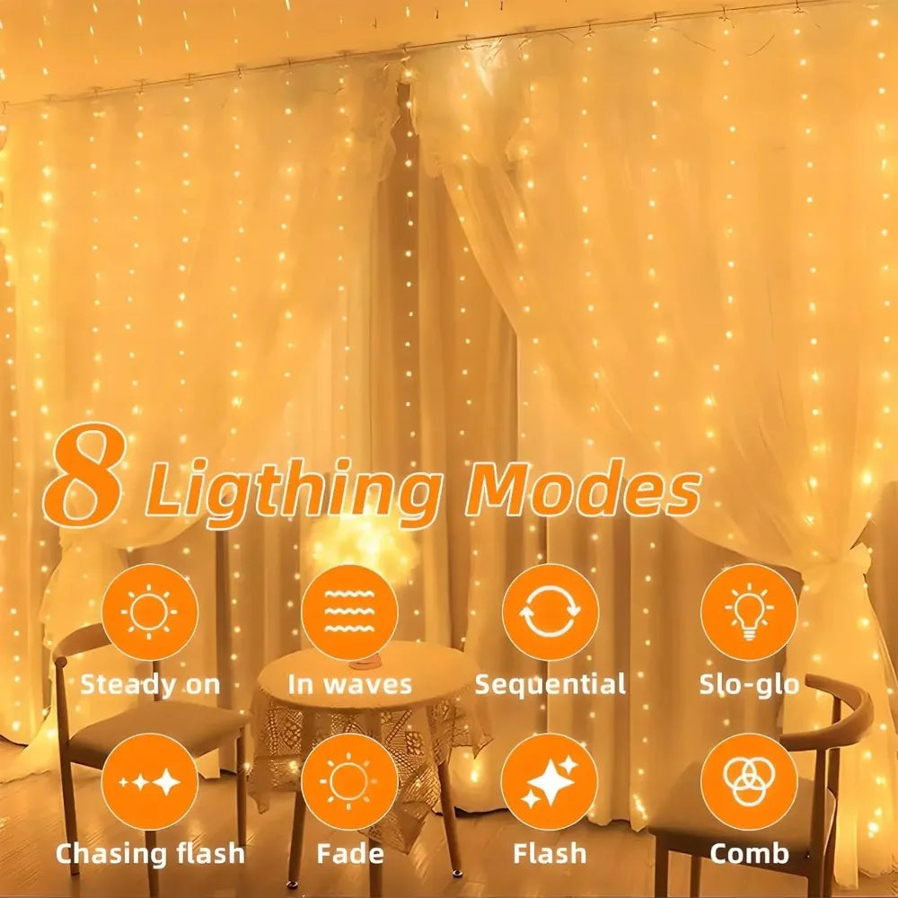 Solar Curtain Lights LED Outdoor Waterproof String Lights for Garden Yard Fence Patio Garland Decoration