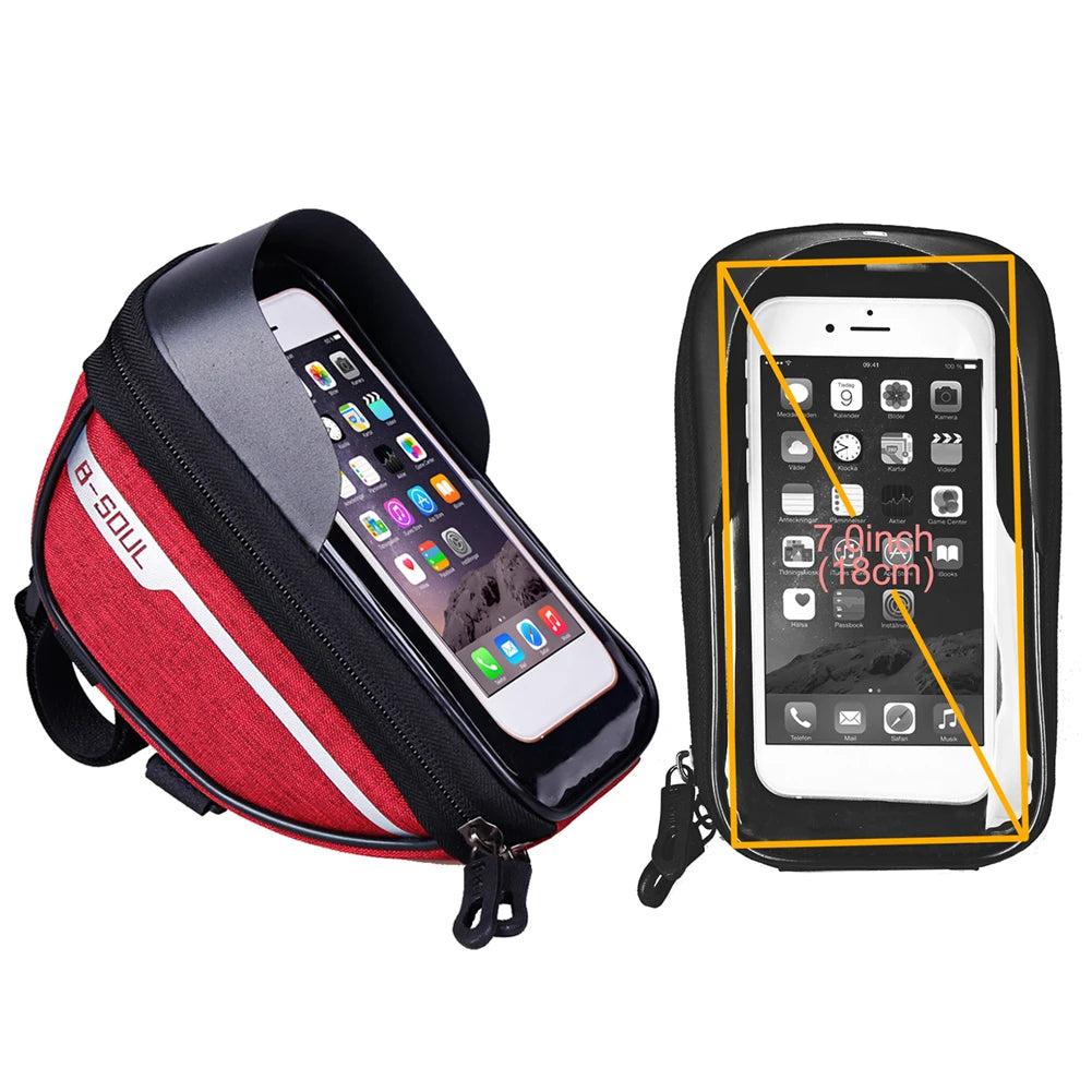 Bicycle Front Frame Touch Screen Waterproof Phone Bag for MTB Top Tube Pannier