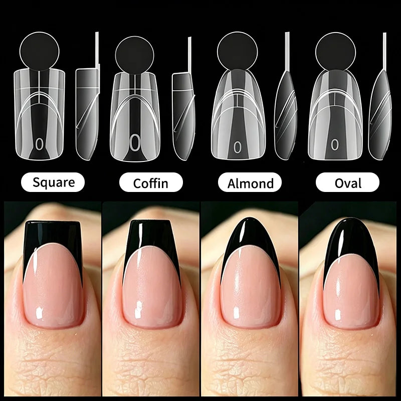 140PCS Full Cover Press On Nail Tips with Inner Arc Line Almond Square Coffin Oval Shape French Fake Nails for Nail Extension