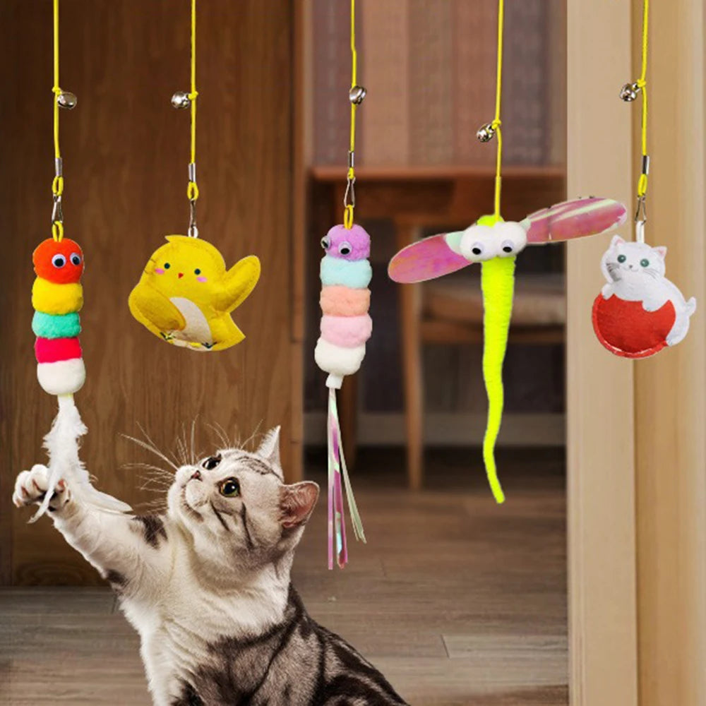 Random Door Hanging Elastic Rope Feather Cat Toy Interactive Molar Pet Supplies For Cats Small Dogs