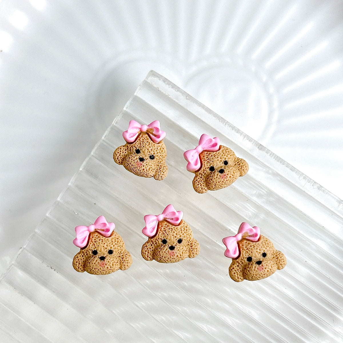 30PCS Cartoon Solid Color Bow Small Dog Nail Charms 3D Kawaii Creative Hole Puppy Nail Art Decorations for DIY Manicure Supplies