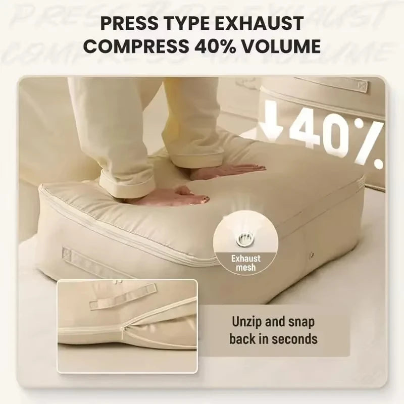Heavy-Duty Self-Compressing Storage Bag - Portable Organizer for Clothes, Blankets & Quilts, Ideal for Closet Organization
