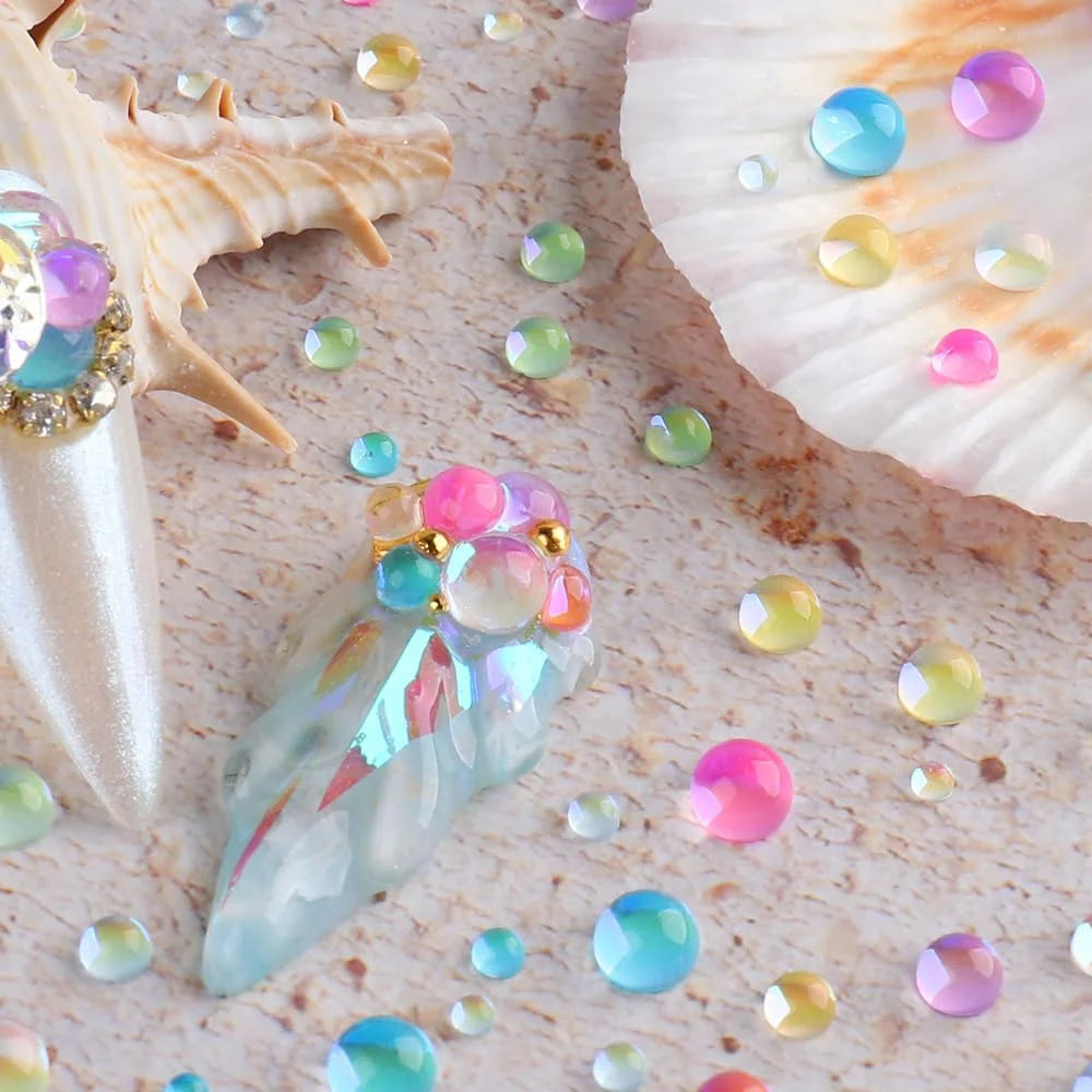 12 Grids Sparkling Aurora Flatback Mermaid Beads Nail Art Charms 3D Crystal Candy Bubble Beads DIY Kid Manicure Decoration Parts