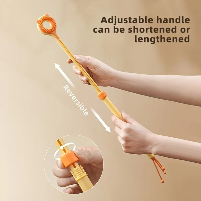 2 in 1 Retractable Cat Tickler Double Sided Massager Cat Teaser Wand Interactive Kitten Grooming Toy Relieve Itching Pet Play