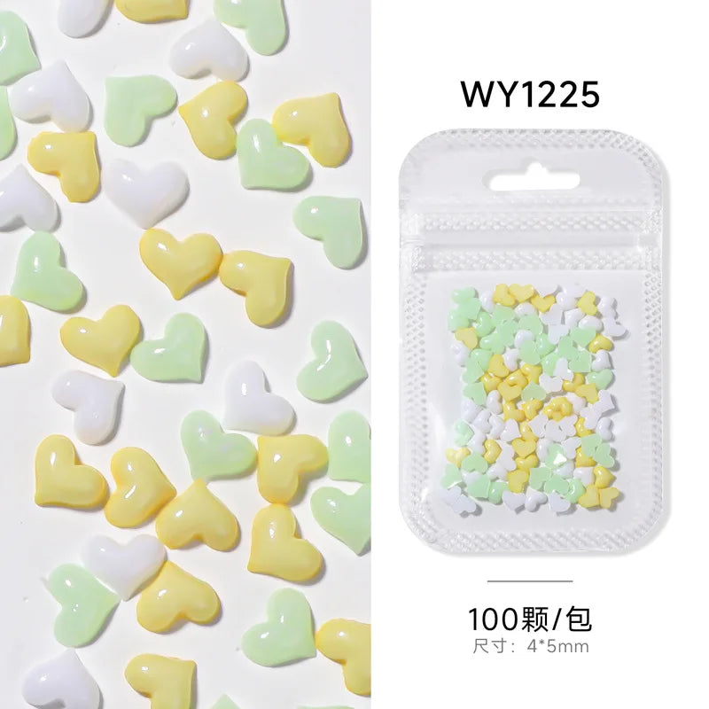 100PCS 5MM 3D Acrylic Nail Art Heart Charms Kawaii Accessories Part For Manicure Nails Decoration Design Supplies Materials