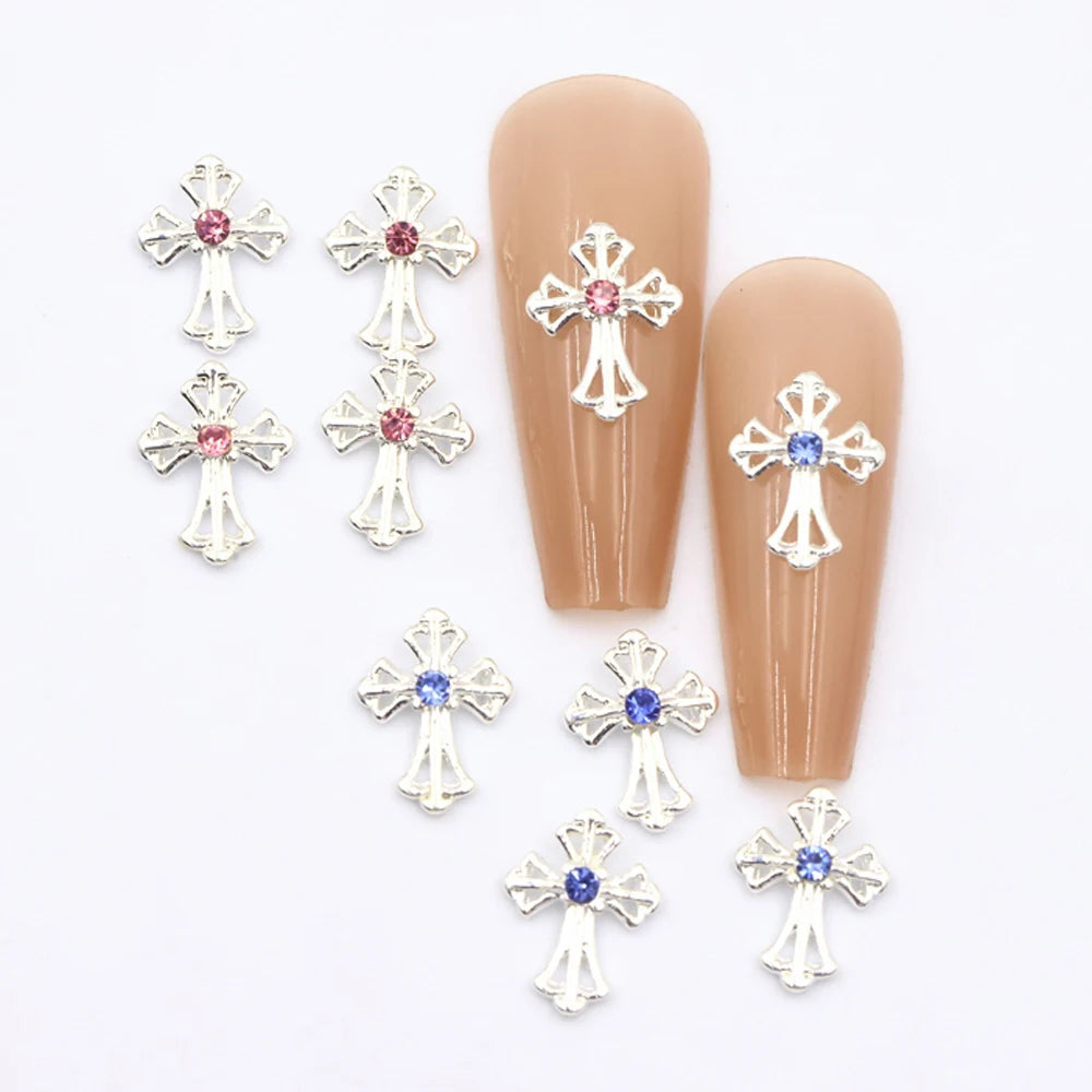 10Pcs Vintage Style Cross Nail Art Charms 3D European Americany Premium Metal Style Heart Nail Decoration DIY Nail Accessories
