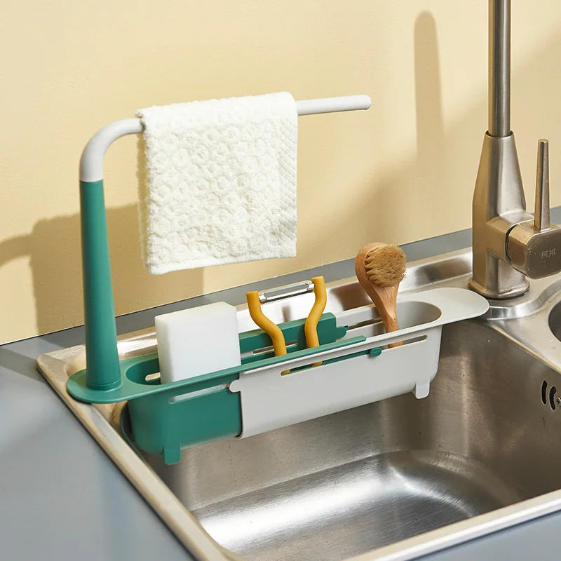 Multifunctional Telescopic Sink Storage Rack Upgraded Adjustable Holder For Kitchen Sponge Organizer With Drainer Basket